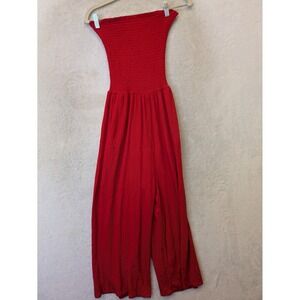 Love Tree Red Strapless Smocked Jumpsuit size medium